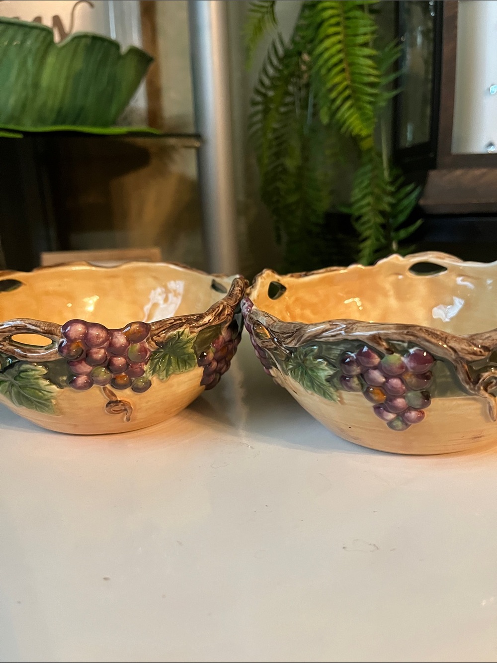 Decorative Grape Ceramic Serving Bowls - Cream and Purple